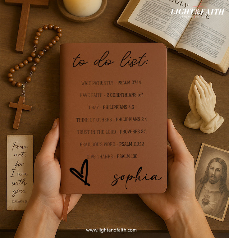 Personalized Christian Journal with Bible Verse To Do List – Custom Name Prayer & Faith Notebook, Religious Gift, First Communion Gifts, Birthday. NBLAF08